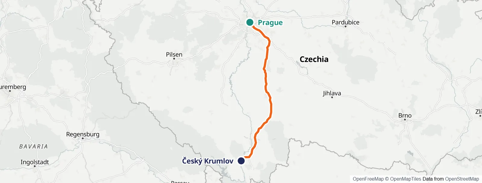 Mapa trasy: Prague – Český Krumlov