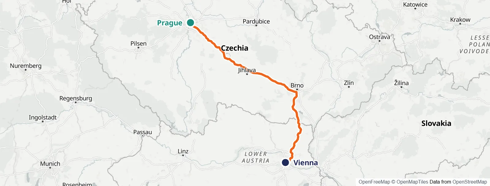 Mapa trasy: Prague – Vienna