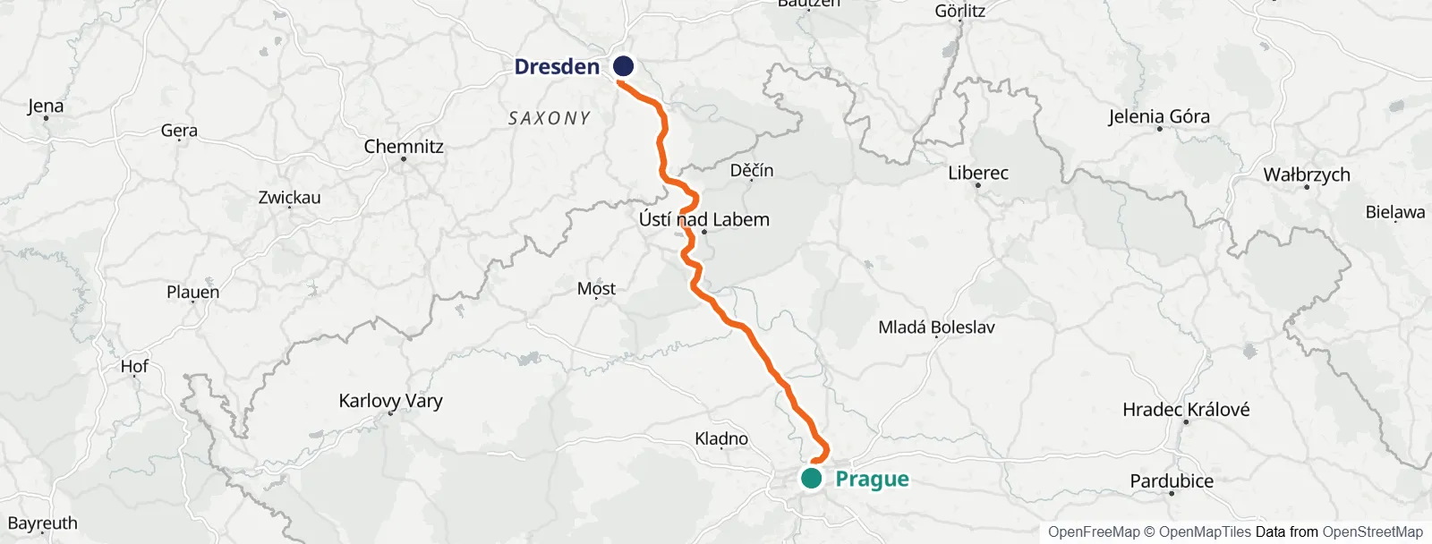 Mapa trasy: Prague – Dresden