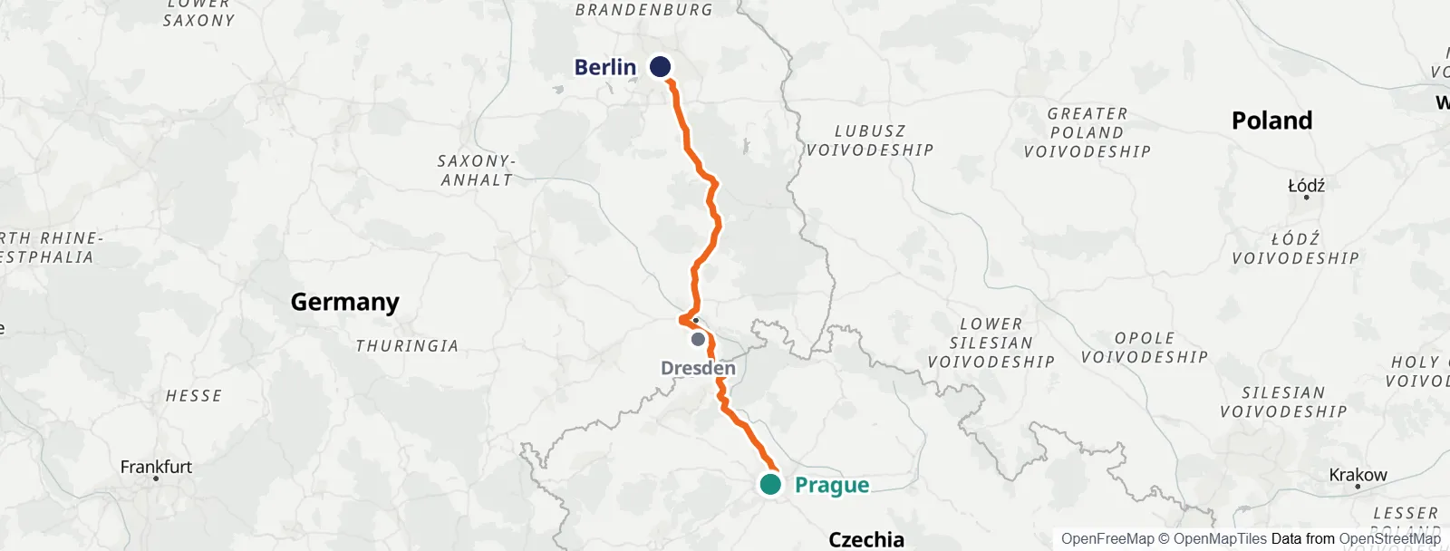 Mapa trasy: Prague – Dresden – Berlin