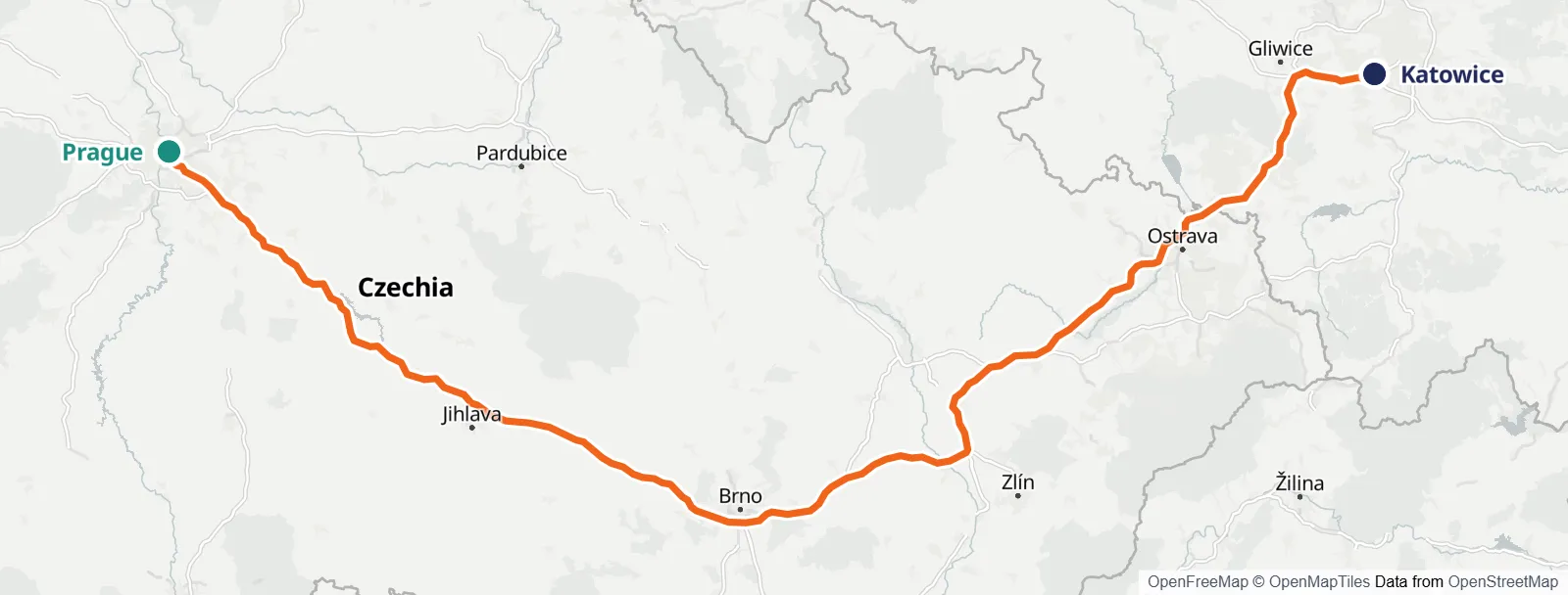 Mapa trasy: Prague – Katowice
