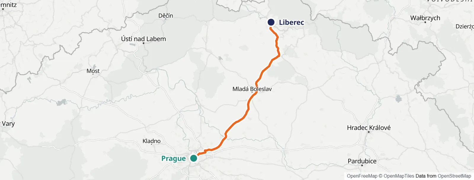 Mapa trasy: Prague – Liberec