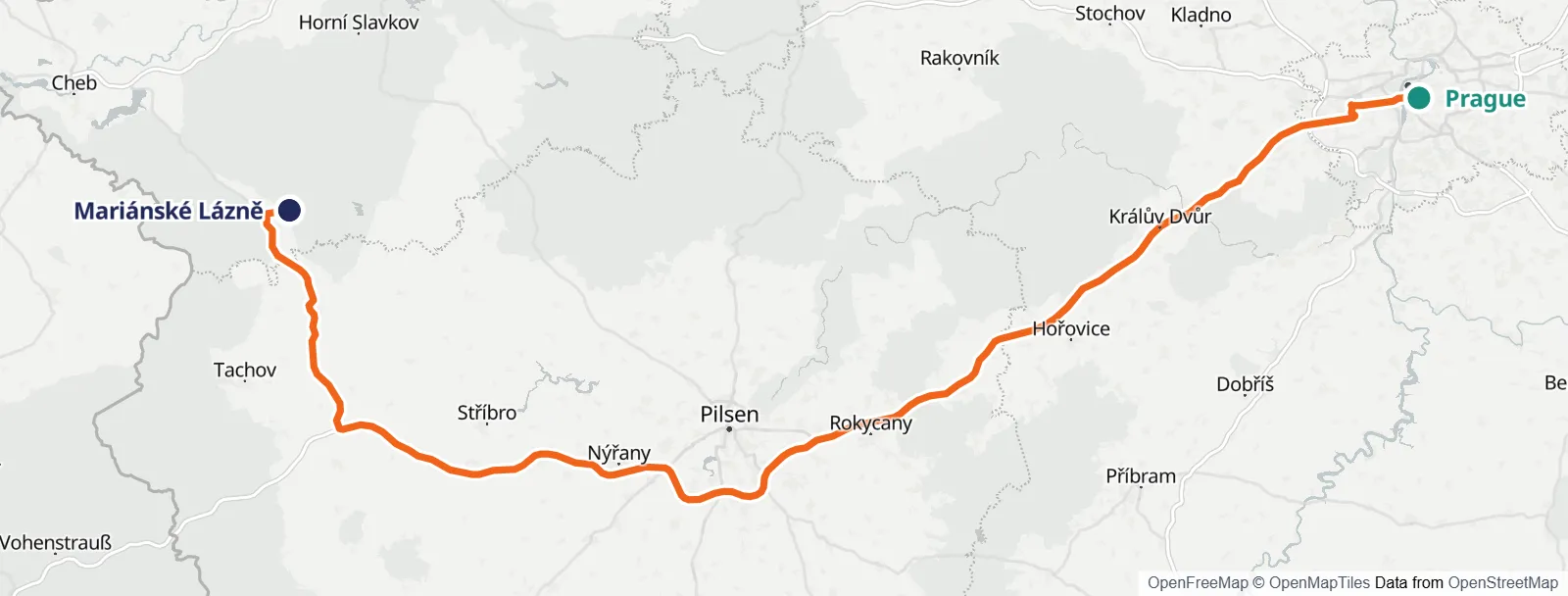Mapa trasy: Prague – Mariánské Lázně